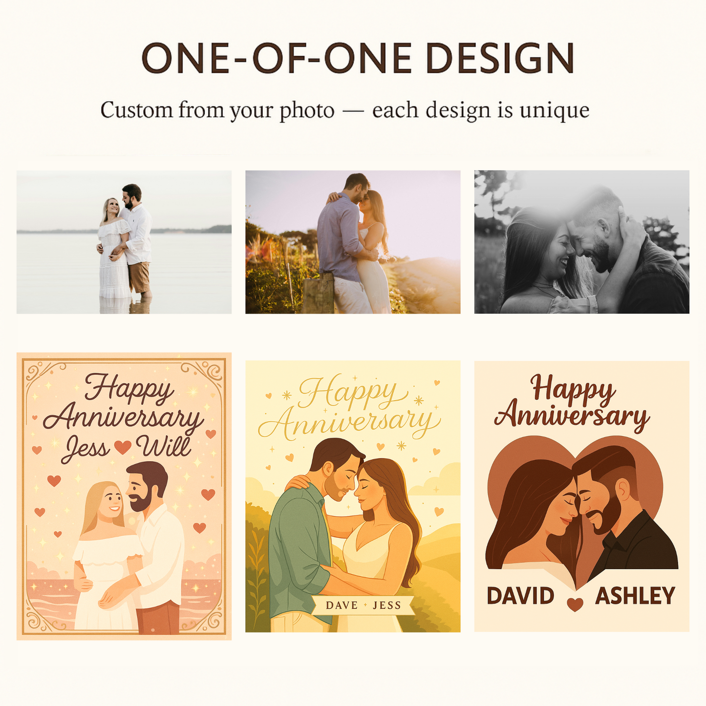 Custom Anniversary Card with Photo Illustration - Personalized 5x7 Couple Portrait | Handmade in Canada