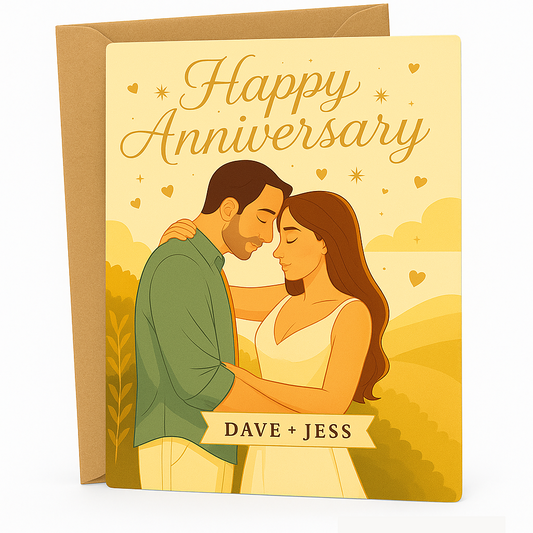 Custom Anniversary Card with Photo Illustration - Personalized 5x7 Couple Portrait | Handmade in Canada